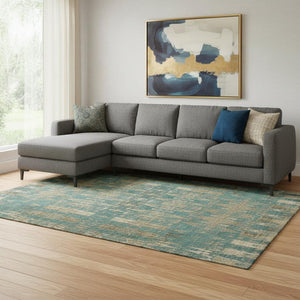 HomeRoots 8' X 10' Teal and Beige Moroccan Area Rug - Durable, Washable, UV-Protected for Stylish Living Spaces 650228