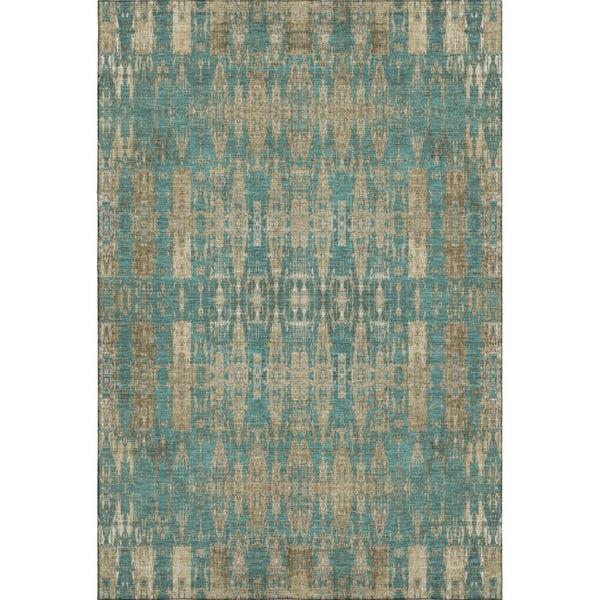 HomeRoots 8' X 10' Teal and Beige Moroccan Area Rug - Durable, Washable, UV-Protected for Stylish Living Spaces 650228