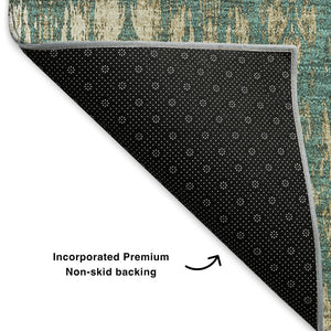 HomeRoots 8' X 10' Teal and Beige Moroccan Area Rug - Durable, Washable, UV-Protected for Stylish Living Spaces 650228