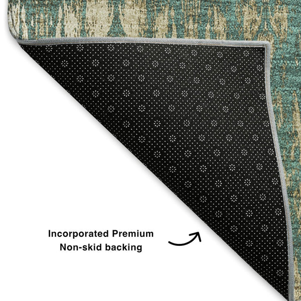 HomeRoots 8' X 10' Teal and Beige Moroccan Area Rug - Durable, Washable, UV-Protected for Stylish Living Spaces 650228