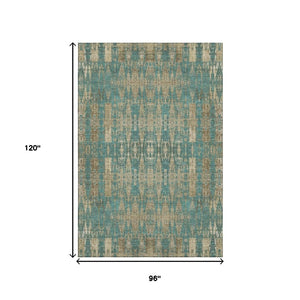 HomeRoots 8' X 10' Teal and Beige Moroccan Area Rug - Durable, Washable, UV-Protected for Stylish Living Spaces 650228