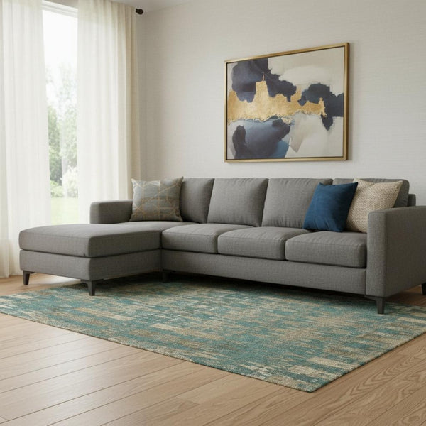 HomeRoots 10' X 14' Teal & Beige Moroccan Area Rug - Washable, Stain Resistant, UV Protected for Busy Homes 650230