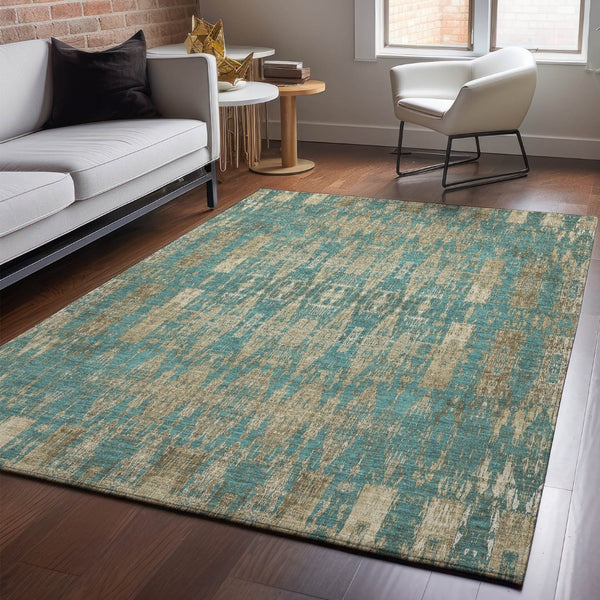 HomeRoots 10' X 14' Teal & Beige Moroccan Area Rug - Washable, Stain Resistant, UV Protected for Busy Homes 650230
