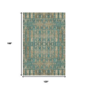 HomeRoots 10' X 14' Teal & Beige Moroccan Area Rug - Washable, Stain Resistant, UV Protected for Busy Homes 650230