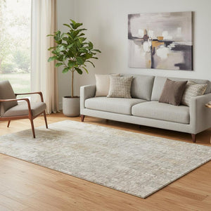 HomeRoots 5' X 8' Beige and Gray Abstract Area Rug - Washable, UV Protected, Kid & Pet Friendly Comfort Decor 650232