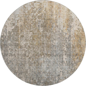 HomeRoots 8' Beige and Gray Abstract Washable Round Rug - Durable, Stylish, UV-Protected for High-Traffic Areas 650233