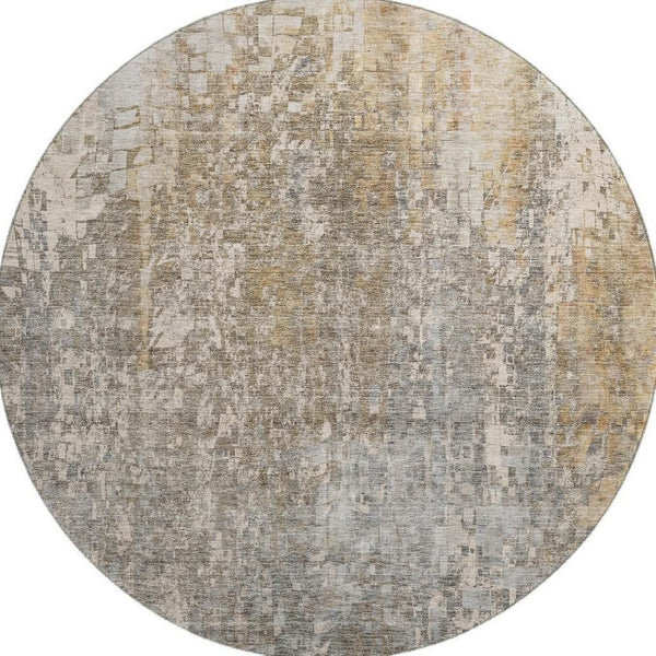 HomeRoots 8' Beige and Gray Abstract Washable Round Rug - Durable, Stylish, UV-Protected for High-Traffic Areas 650233
