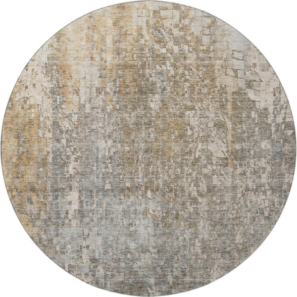 HomeRoots 8' Beige and Gray Abstract Washable Round Rug - Durable, Stylish, UV-Protected for High-Traffic Areas 650233