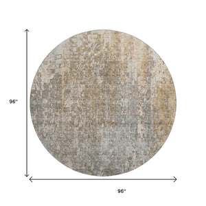 HomeRoots 8' Beige and Gray Abstract Washable Round Rug - Durable, Stylish, UV-Protected for High-Traffic Areas 650233