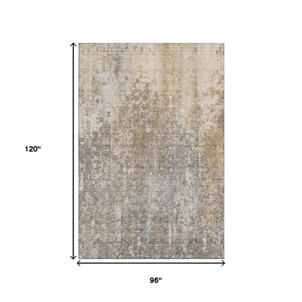 HomeRoots 8' X 10' Beige and Gray Abstract Washable Area Rug - Durable, Stain Resistant, UV Protected Style Upgrade! 650234