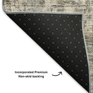 HomeRoots 8' X 10' Beige and Gray Abstract Washable Area Rug - Durable, Stain Resistant, UV Protected Style Upgrade! 650234