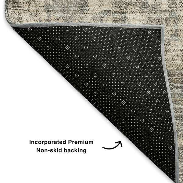 HomeRoots 8' X 10' Beige and Gray Abstract Washable Area Rug - Durable, Stain Resistant, UV Protected Style Upgrade! 650234