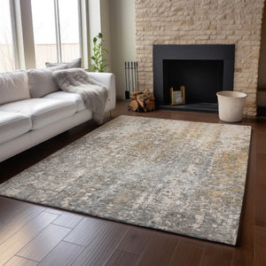 HomeRoots 8' X 10' Beige and Gray Abstract Washable Area Rug - Durable, Stain Resistant, UV Protected Style Upgrade! 650234
