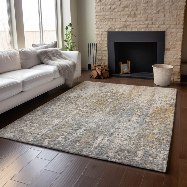 HomeRoots 8' X 10' Beige and Gray Abstract Washable Area Rug - Durable, Stain Resistant, UV Protected Style Upgrade! 650234