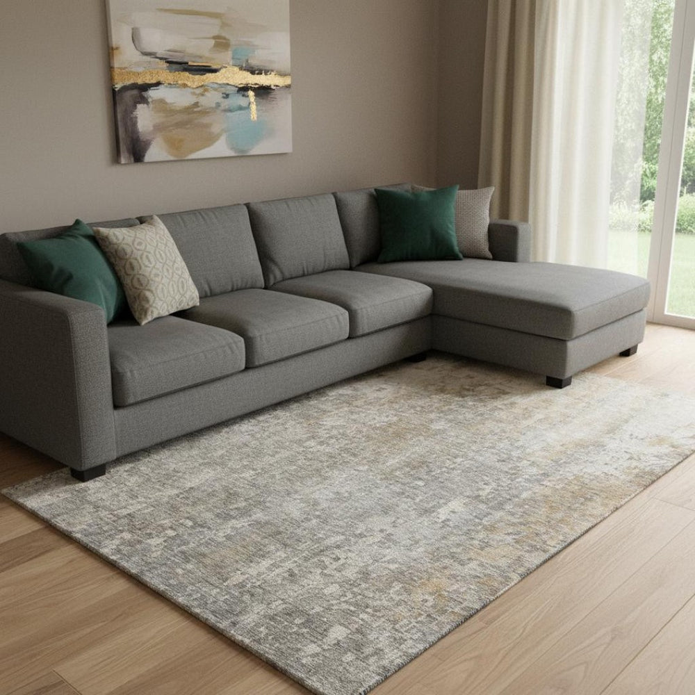 HomeRoots 8' X 10' Beige and Gray Abstract Washable Area Rug - Durable, Stain Resistant, UV Protected Style Upgrade! 650234