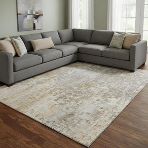 HomeRoots 9' x 12' Beige and Gray Washable Area Rug – Modern Abstract Design with UV Protection & Easy Care 650235