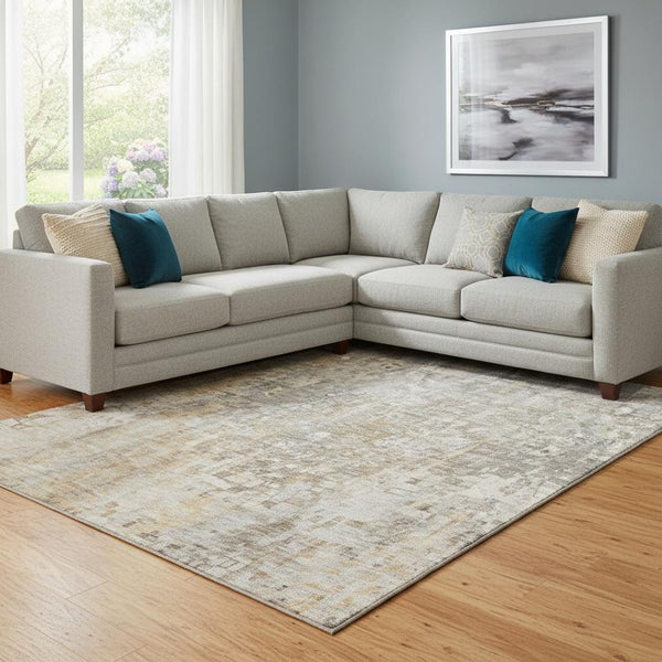 HomeRoots 10' X 14' Beige and Gray Abstract Washable Area Rug - Stylish, Durable, UV-Protected for Modern Spaces 650236