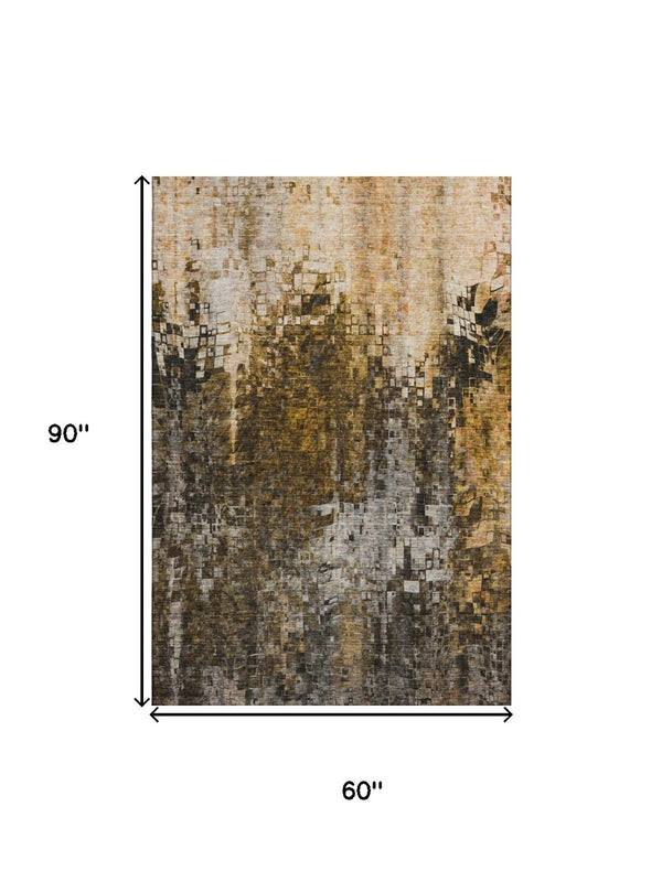 HomeRoots 5' X 8' Washable Abstract Area Rug in Brown & Gray - Stain Resistant, UV Protected, Family-Friendly Style 650238