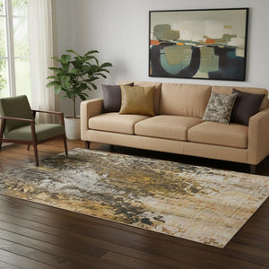 HomeRoots 5' X 8' Washable Abstract Area Rug in Brown & Gray - Stain Resistant, UV Protected, Family-Friendly Style 650238