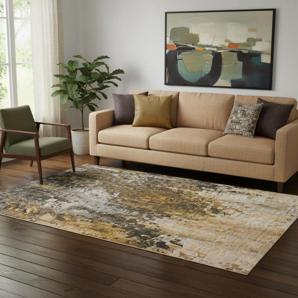 HomeRoots 5' X 8' Washable Abstract Area Rug in Brown & Gray - Stain Resistant, UV Protected, Family-Friendly Style 650238