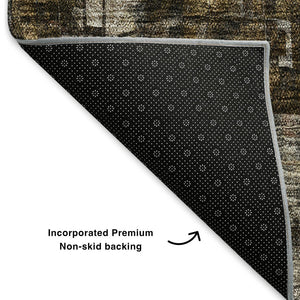 HomeRoots 8' Brown And Gray Abstract Washable Round Rug – Durable, UV-Protected, Stain Resistant for Modern Spaces 650239