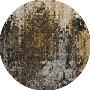HomeRoots 8' Brown And Gray Abstract Washable Round Rug – Durable, UV-Protected, Stain Resistant for Modern Spaces 650239