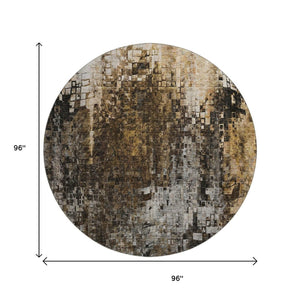 HomeRoots 8' Brown And Gray Abstract Washable Round Rug – Durable, UV-Protected, Stain Resistant for Modern Spaces 650239