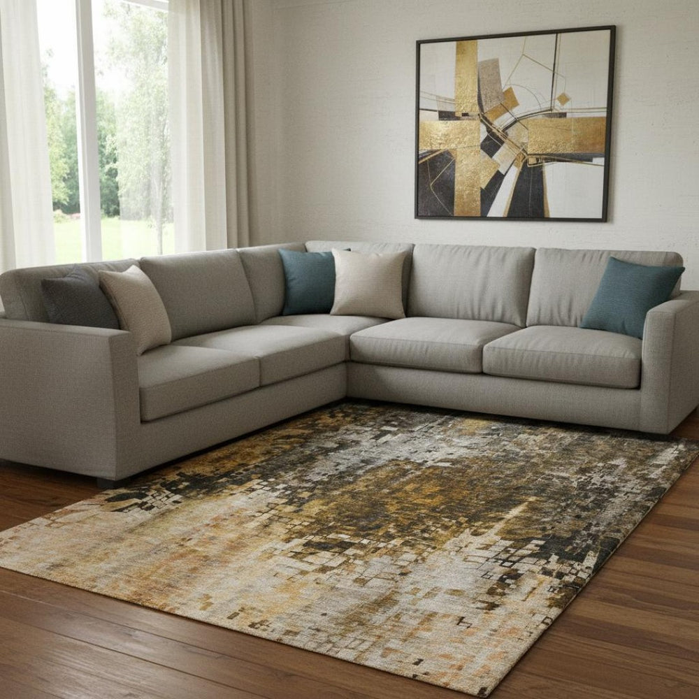 HomeRoots 8' X 10' Brown and Gray Abstract Washable Area Rug with UV Protection for Stylish Everyday Living 650240