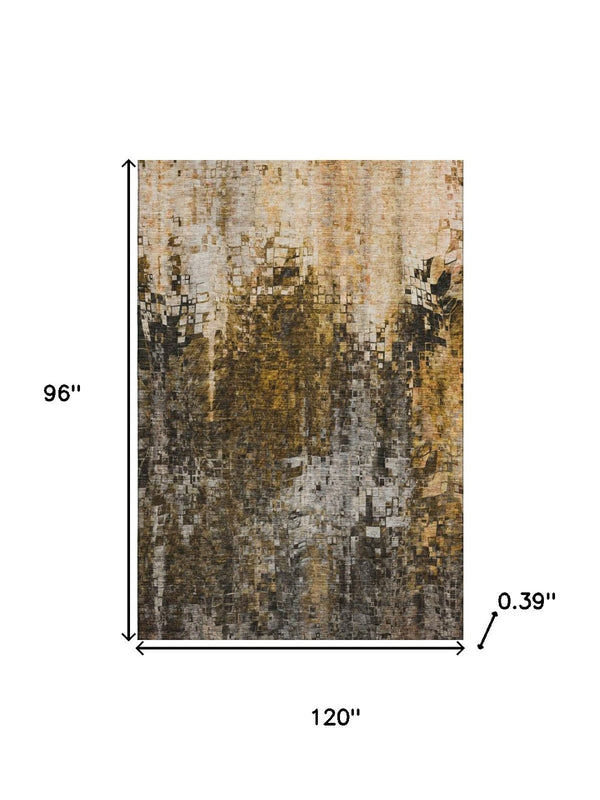 HomeRoots 8' X 10' Brown and Gray Abstract Washable Area Rug with UV Protection for Stylish Everyday Living 650240