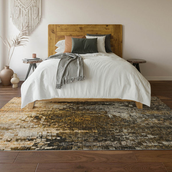 HomeRoots 8' X 10' Brown and Gray Abstract Washable Area Rug with UV Protection for Stylish Everyday Living 650240