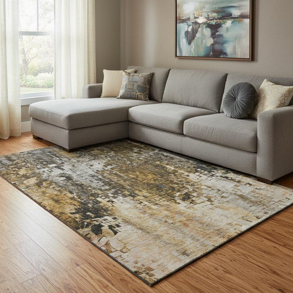 HomeRoots 9' X 12' Abstract Brown and Gray Washable Area Rug with UV Protection - Ideal for Busy Homes! 650241