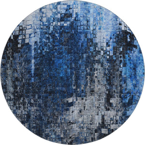 HomeRoots 8' Blue and Gray Abstract Washable Round Rug - UV Protected, Stain Resistant, Perfect for Busy Homes 650245