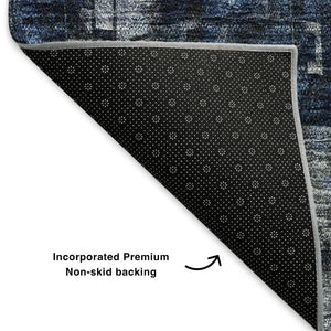 HomeRoots 8' Blue and Gray Abstract Washable Round Rug - UV Protected, Stain Resistant, Perfect for Busy Homes 650245