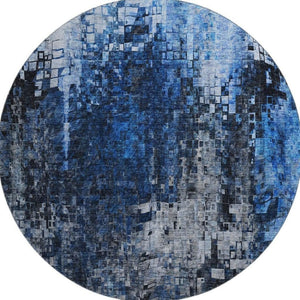 HomeRoots 8' Blue and Gray Abstract Washable Round Rug - UV Protected, Stain Resistant, Perfect for Busy Homes 650245