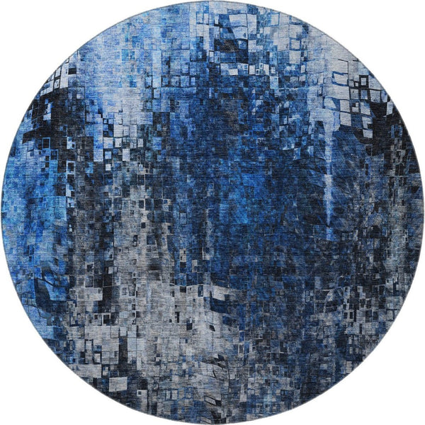 HomeRoots 8' Blue and Gray Abstract Washable Round Rug - UV Protected, Stain Resistant, Perfect for Busy Homes 650245