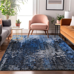HomeRoots 8' x 10' Blue and Gray Abstract Area Rug – Washable, UV-Protected, Durable Design for Busy Homes 650246