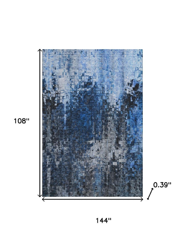 HomeRoots 9' X 12' Blue and Gray Abstract Washable Area Rug - Modern Design with UV Protection for Durability 650247