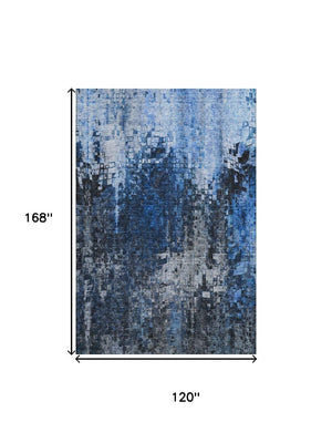 HomeRoots 10' X 14' Blue and Gray Abstract Area Rug – Stylish, Washable, UV-Protected for High-Traffic Areas 650248