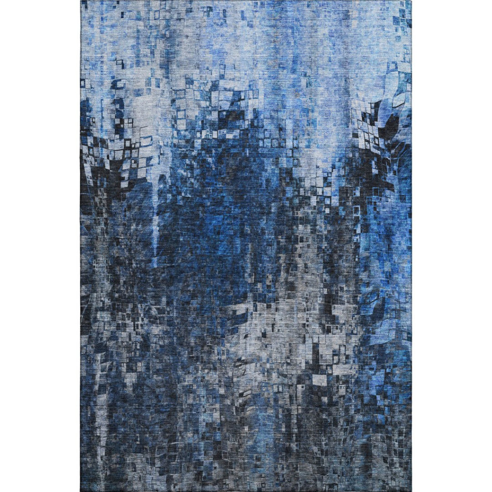 HomeRoots 10' X 14' Blue and Gray Abstract Area Rug – Stylish, Washable, UV-Protected for High-Traffic Areas 650248