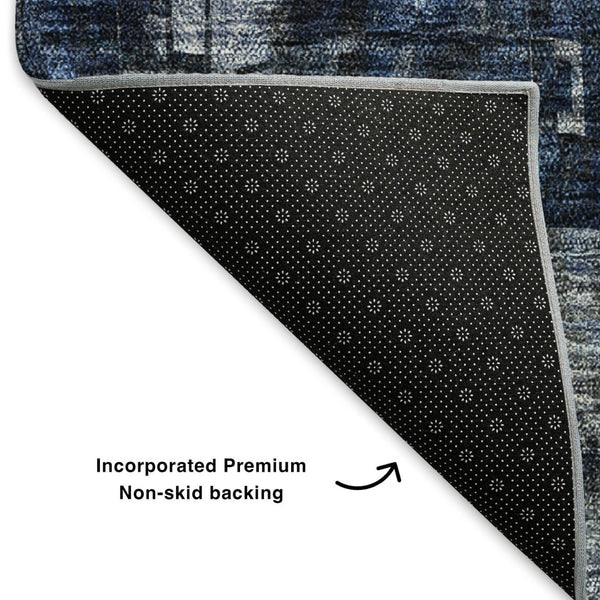 HomeRoots 10' X 14' Blue and Gray Abstract Area Rug – Stylish, Washable, UV-Protected for High-Traffic Areas 650248