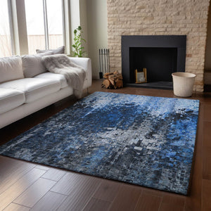 HomeRoots 10' X 14' Blue and Gray Abstract Area Rug – Stylish, Washable, UV-Protected for High-Traffic Areas 650248
