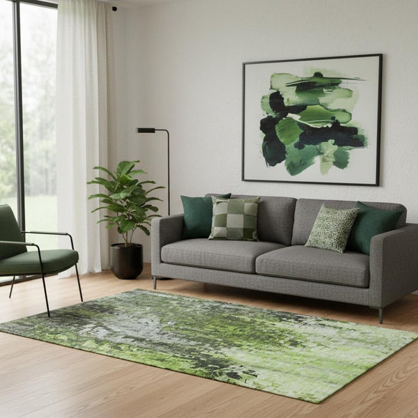HomeRoots 5' X 8' Green and Gray Abstract Washable Area Rug with UV Protection for Stylish and Easy Care Living 650250