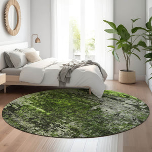HomeRoots 8' Green And Gray Abstract Washable Round Rug - Modern, UV-Protected, Durable, and Stylish Design 650251