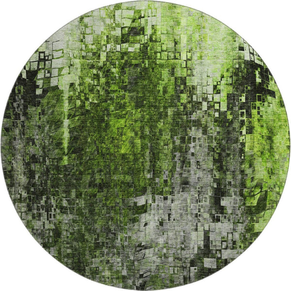 HomeRoots 8' Green And Gray Abstract Washable Round Rug - Modern, UV-Protected, Durable, and Stylish Design 650251