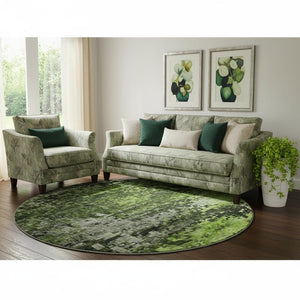 HomeRoots 8' Green And Gray Abstract Washable Round Rug - Modern, UV-Protected, Durable, and Stylish Design 650251