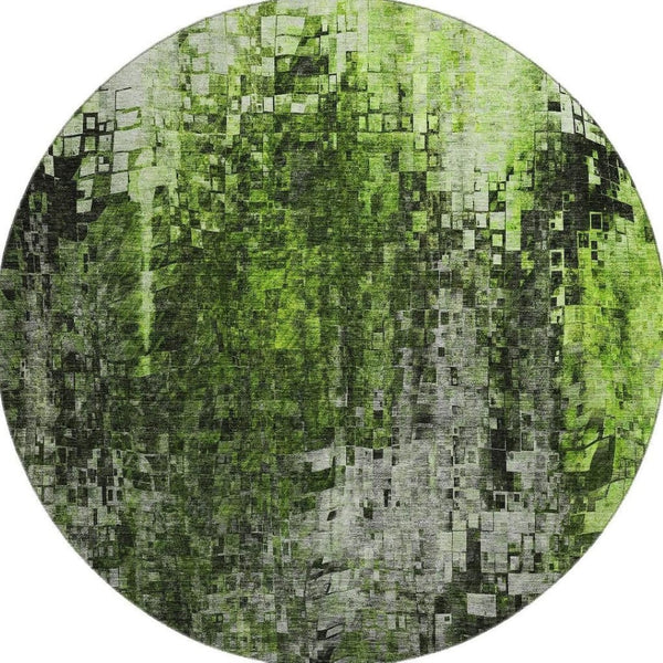 HomeRoots 8' Green And Gray Abstract Washable Round Rug - Modern, UV-Protected, Durable, and Stylish Design 650251