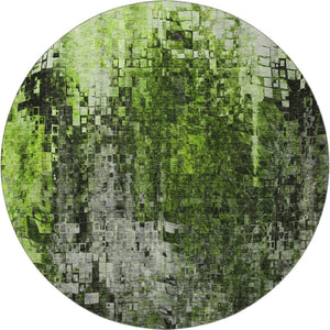 HomeRoots 8' Green And Gray Abstract Washable Round Rug - Modern, UV-Protected, Durable, and Stylish Design 650251