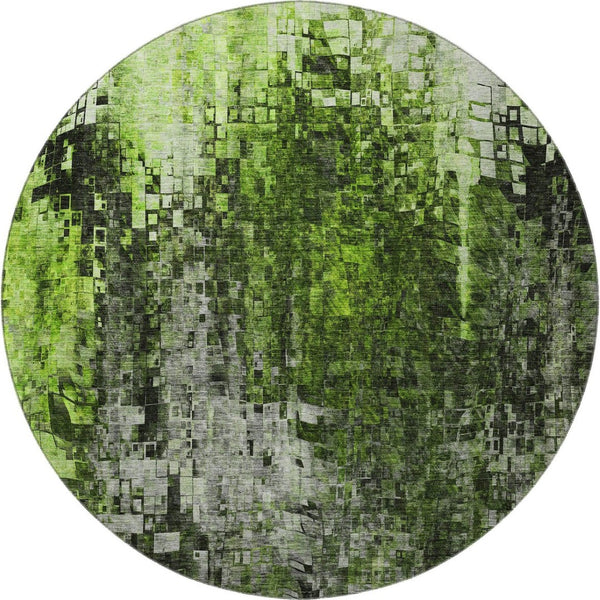 HomeRoots 8' Green And Gray Abstract Washable Round Rug - Modern, UV-Protected, Durable, and Stylish Design 650251