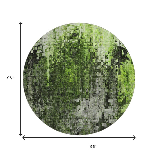 HomeRoots 8' Green And Gray Abstract Washable Round Rug - Modern, UV-Protected, Durable, and Stylish Design 650251