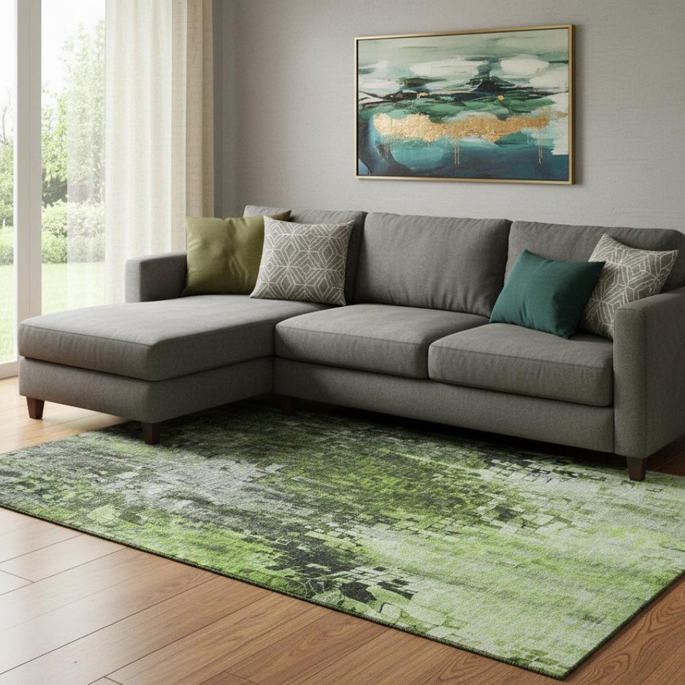 HomeRoots 8' X 10' Modern Green and Gray Abstract Washable Area Rug with UV Protection for Effortless Care 650252